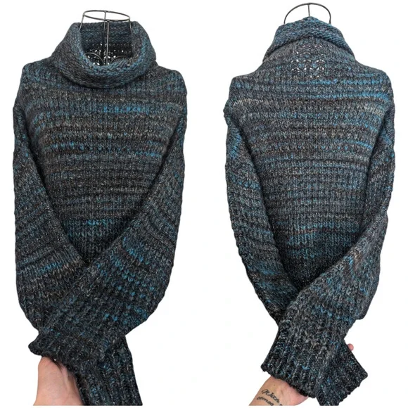 Zadig & Voltaire Milord Mix Wool Blend Blue Italian Made Cowl Neck Sweater Small - Picture 7 of 8